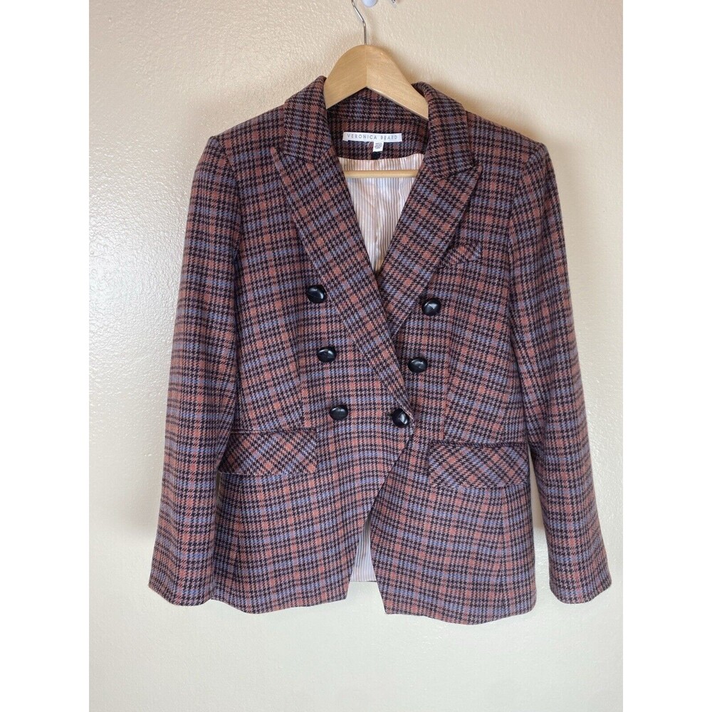 Veronica Beard Brown Plaid Double-Breasted Blazer - Picture 3 of 6